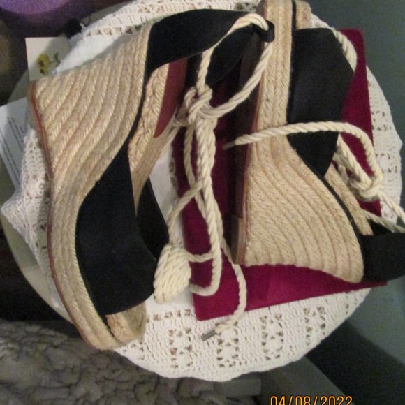 Kate Spade Black Satin Espadrilles Wedge Rope Lace Up Size 7 - Picture 5 of 9